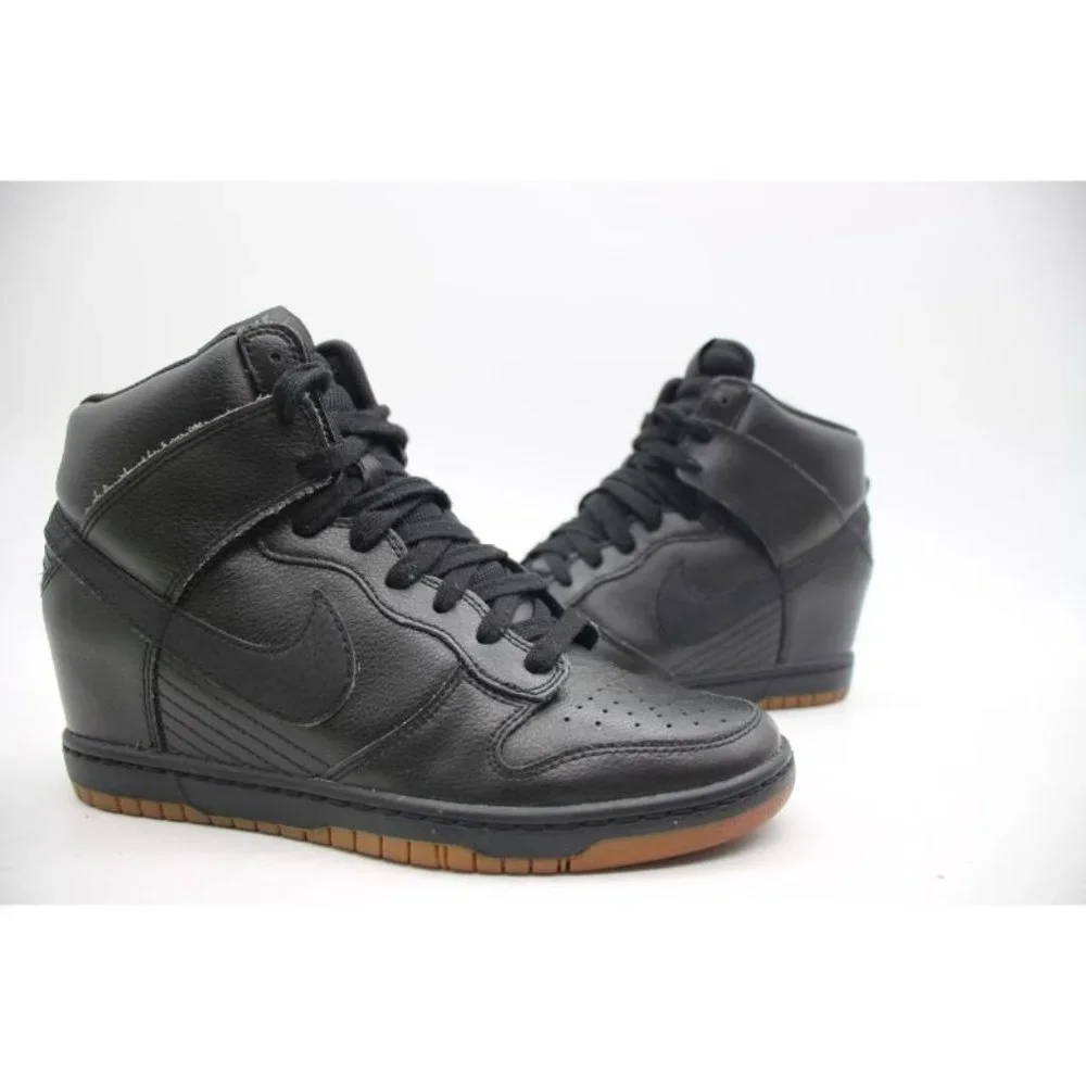 Nike 644877-014 Dunk Sky Hi Black Hidden Wedge  Essential Gum Soles Women's 8.5